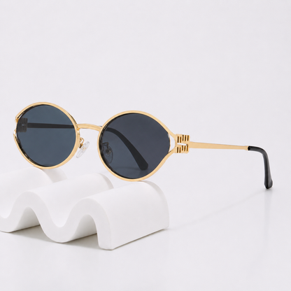 Retro Oval 90s Metal Sunglasses for Women, 2026 Trendy Chic Narrow Black Sun Glasses Fashion Sunnies