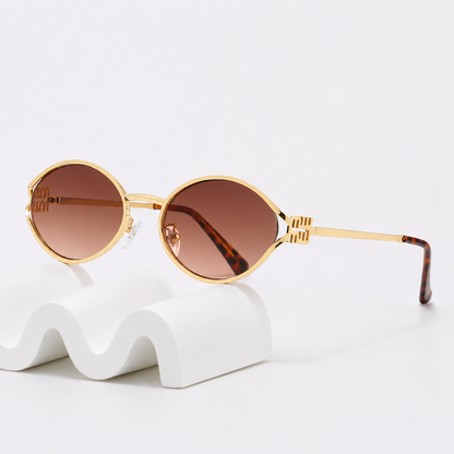Retro Oval 90s Metal Sunglasses for Women, 2026 Trendy Chic Narrow Gold Sun Glasses Fashion Sunnies