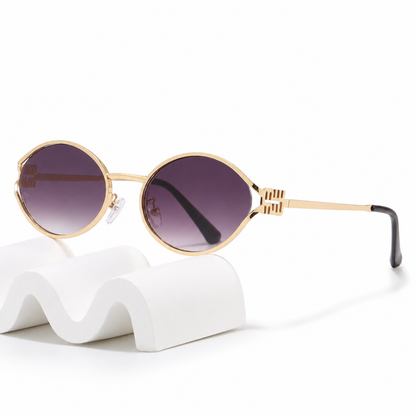 Retro Oval 90s Metal Sunglasses for Women, 2026 Trendy Chic Narrow Purple Sun Glasses Fashion Sunnies
