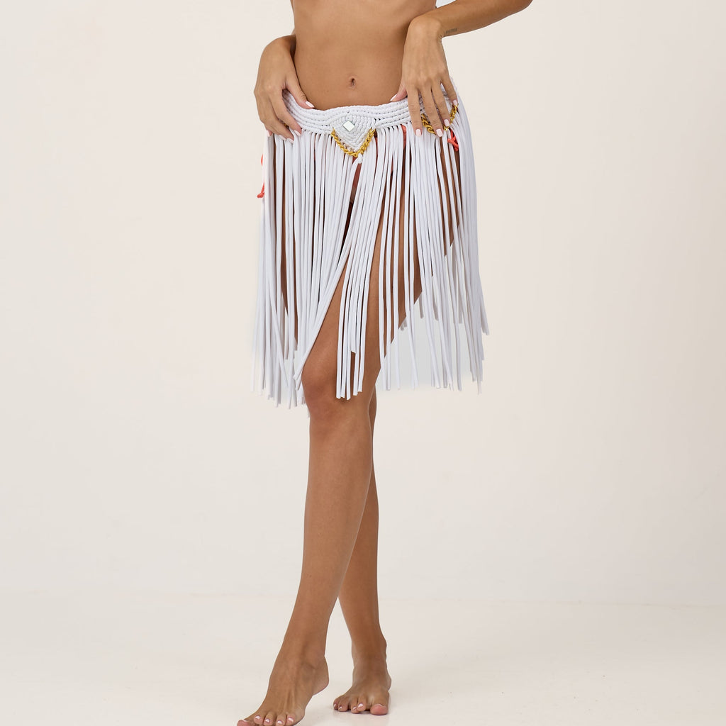 Fringe Tulum Skirt – White Edition